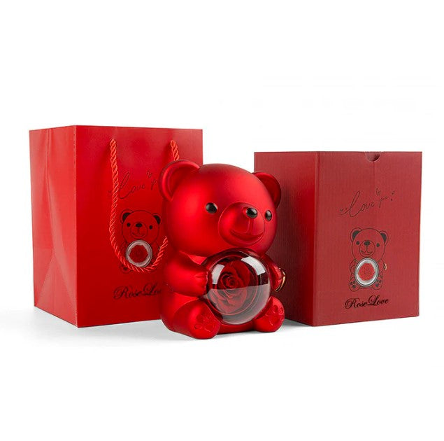 Orsetto Rosa Eterna - Con collana e rosa vera 🌹
