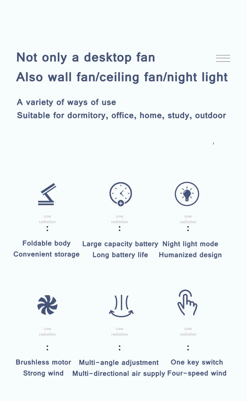 Ventilateur mural pliable avec lampe LED