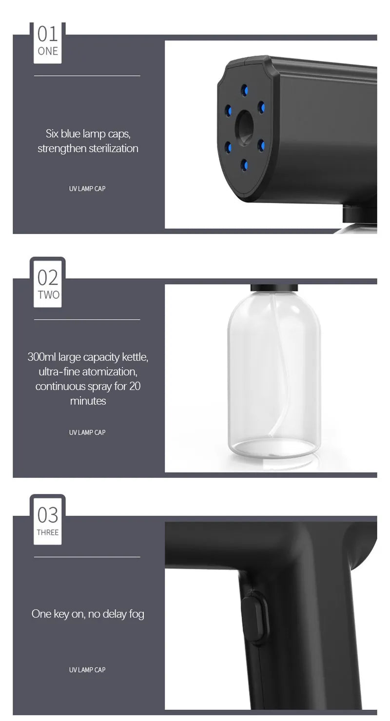 Pulvérisateur électrique portable ULV avec pistolet nettoyeur vapeur à lumière bleue